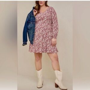 Torrid Pink Floral Long Sleeve Dress